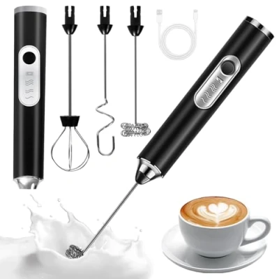Imagen de TIDEVAN 3 en 1 Espumador de Leche Batidora Espuma USB Recargable con Varillas, Regulable Velocidades, Portátil para Huevos, Café, Lattes, Capuchino
