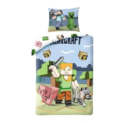Imagen de Juego de Cama Alex Compatible Minecraft para 1 Persona, Funda nórdica Reversible 140 x 200 cm + Almohada
