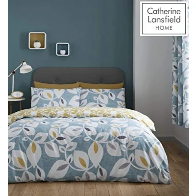 Imagen de Catherine Lansfield Inga Leaf Juego de Funda edredón Reversible con Fundas Almohada, Color Verde Azulado