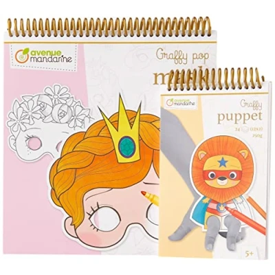 Imagen de Clairefontaine ES Avenue Mandarine GY023AMZC 1 juego de colorear que incluye cuaderno Graffy Puppet y personajes fantasía Mask para niñas (24 máscaras) a partir 5 años