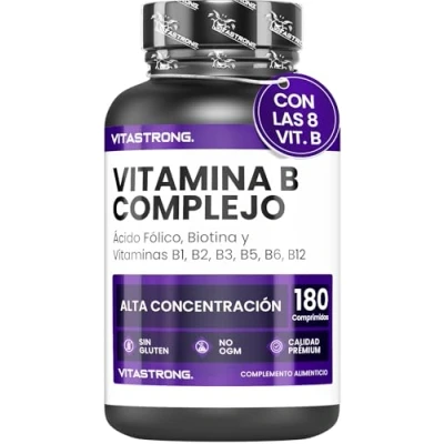 Imagen de Vitastrong. vitamina B Complex en dosis alta 180 tabletas de vitaminas del grupo con biotina, B1, B2, B3, B5, B6, B12 y acido folico Para reducir el cansancio la fatiga