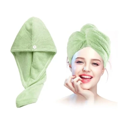Imagen de Xkzhrr Toallas para Secar El Pelo, 2pcs Gorro de Pelo Seco Mujeres, Toalla Microfibra Anti frizz,Turbante Pelo,SúPer Absorbentes Secado RáPido (Verde)