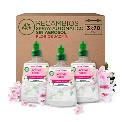 Imagen de Air Wick Active Fresh Spray Automatico Sin Aerosol Ambientador para casa con aroma a Flor de Jazmín Pack 3 Recambios (228mlx3)