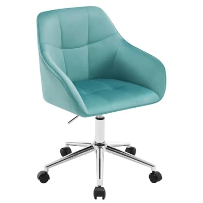 Imagen de WOLTU Silla Escritorio, Oficina Giratoria, Taburete Terciopelo con Respaldo y Reposabrazos, Sillas Ergonomicas Ruedas, Altura Regulable, Tocador para Dormitorio, Turquesa,BS145ts