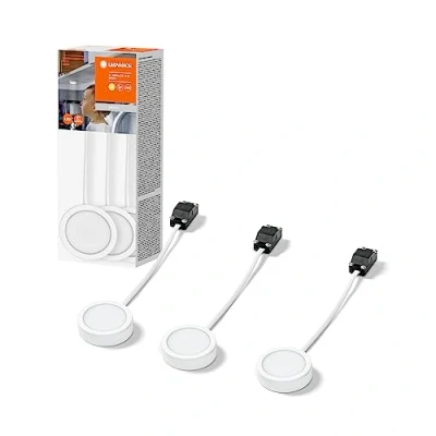 Imagen de LEDVANCE kompakte Spotleuchten als Schrankunterbaubeleuchtung, weiß, 3 teilig mit je 65mm Durchmesser, modernes und schlankes Design, 3x3W, 3000K (warmweiß)