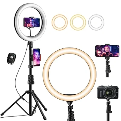 Imagen de UPhitnis 12&quot; Aro de Luz con Tripode para Movil TIK Tok Anillo Control Remoto 3 Modos 10 Brillos Regulables Maquillaje, Selfie, Streaming, Youtube, USB