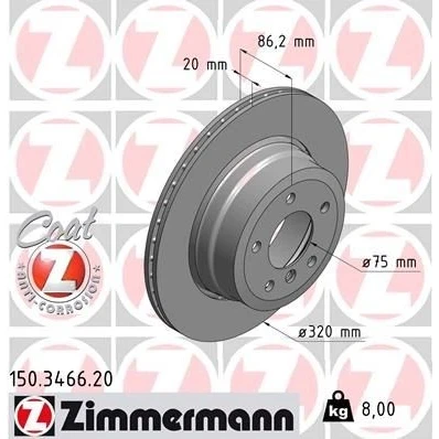 Imagen de ZIMMERMANN COAT Z 150.3466.20 Disco de freno 320 20 6/5 5 120 ventilación externa revestido altamente carbonizado BMW: Berlina, Touring