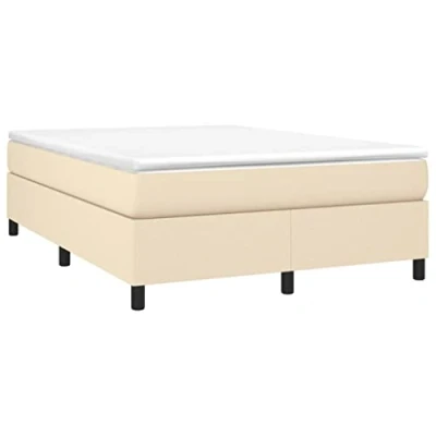 Imagen de vidaXL Estructura de Cama, Somier Matrimonio Listones, Base Cama Tapizada, Mueble para Dormitorio Hogar, Tela Color Crema 140x190 cm