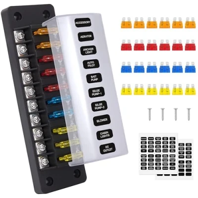 Imagen de GUNGY Caja Fusibles 10 Vías Portafusibles 12V Porta Coche con 24 y Pegatinas para Barco Camper Camión