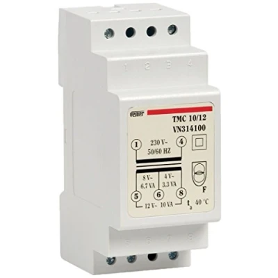 Imagen de VEMER VN314100 TMC 10/12 Transformador de Electricidad Carril DIN Para Servicio Continuo, 230V/4 8 12V, Potencia 10VA, Blanco