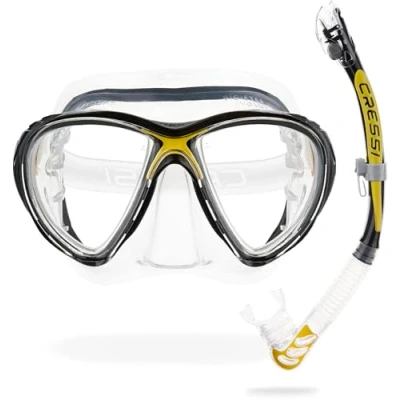 Imagen de Cressi Big Eyes Evolution &amp; Kappa Ultra Dry Schnorchel Pack de snorkel (tubo y gafas), Color Transparente/Amarillo, Talla Única