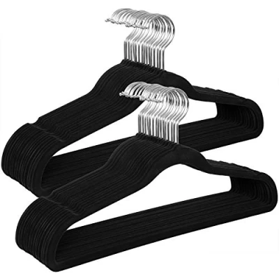 Imagen de SONGMICS Juego de 30 Perchas Aterciopeladas, 41,5 cm Largo, Finas, Gran Capacidad Carga, con Ganchos Giratorios 360, para Camisas Abrigo Completas, Negro CRF26BK