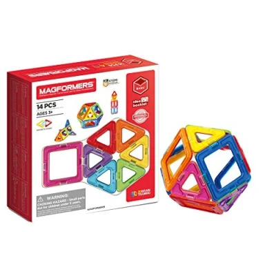 Imagen de Magformers 14 piece Magnetic Construction Tiles Toy. STEM Teaching Resource. With 6 Squares and 8 Triangles. For Children Aged 3+.