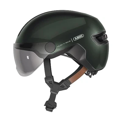 Imagen de ABUS casco urbano HUD y ACE elegante de bicicleta con visera luz LED trasera magnética recargable para hombre mujer verde, talla L