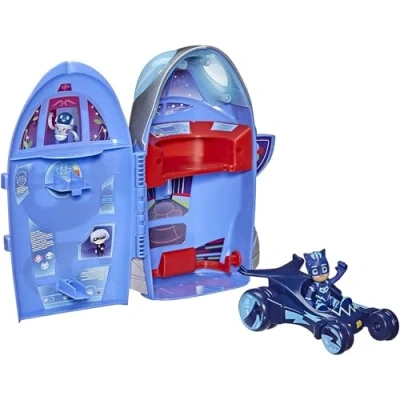 Imagen de PJ Masks Set de cuartel General 2 en 1, Juguete y Cohete para niños Edad Preescolar con Figura acción vehículo a Partir 3 años