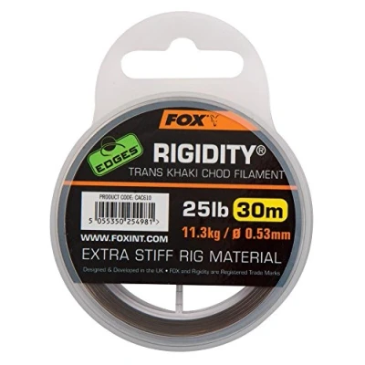 Imagen de Fox Edges Rigidity Chod Filament 30 m Trans/Khaki sedal para Pesca de Carpa, líder, diámetro: 0,57 mm, Capacidad Carga: Libras, 13,64 kg Carga