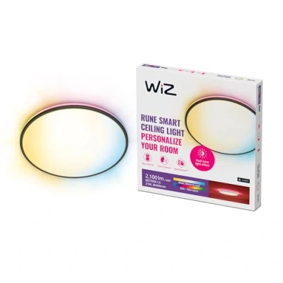 Imagen de WiZ Lámpara de techo negra Rune Luz Blanca cálida a fría 21W, Wi Fi, con tecnología SpaceSense y compatible Alexa Google Home