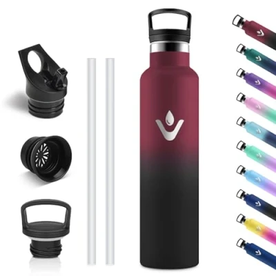 Imagen de Vikastar Botella Termica, 1 Litro sin BPA, Agua Acero Inoxidable, a Prueba de Fugas, Cantimplora, Reutilizable, para Deporte, Oficina, Ciclismo, Gimnasio, Rojo &amp; Negro