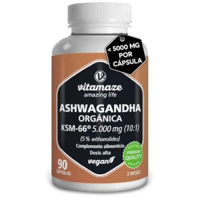 Imagen de Ashwagandha Orgánica KSM 66 de Alta Dosis Reduce el Cortisol y Mejora la Relajación Ginseng Indio 500mg Withania Somnifera 90 cápsulas veganas para 3 meses sin aditivos