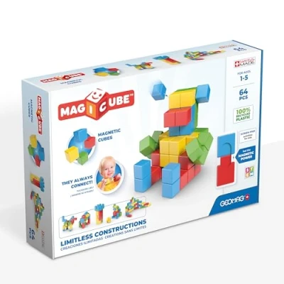Imagen de Geomag Magicube Full Color, Bloques de Construcción Magnéticos para Niños a Partir 1 Año Juego 64 4 Colores Hechos Plástico 100% Reciclado