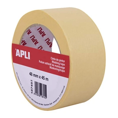 Imagen de APLI 18745 Rollo cinta de pintor o carrocero 48 mm x 45 m formato individual. Papel 57 g/m². Resistente hasta 60º