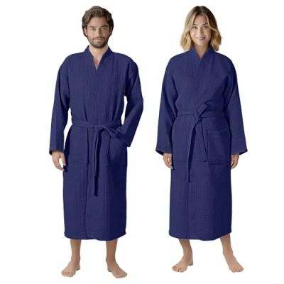Imagen de HOMELEVEL Bata de Piqué Unisex Albornoz Mujer y Hombre 100% Algodón Waffle Ducha Sauna Piscina SPA Ligera Viaje con Bolsillos