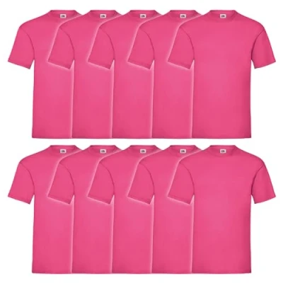 Imagen de Fruit of the Loom Pack de 10 camisetas Valueweight para hombre + bolsa deporte gratis MyShirt, Fucsia Myshirt Bolsa, M