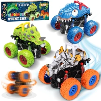 Imagen de POWZOO Monster Truck,3 Piezas Dinosaurios Inertia Tire hacia Atrás del Coche, 360 Grados giratorios,Camión Todoterreno,Coches de Juguetes,Regalos para niños a Partir 3 10 años.