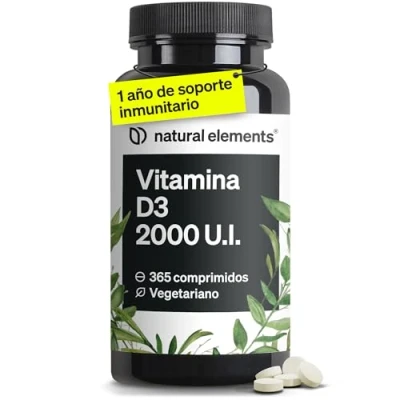 Imagen de Vitamina D3 2000 U.I. 365 comprimidos para huesos y sistema inmunitario D alta dosificación, sin aditivos producido en Alemania probado