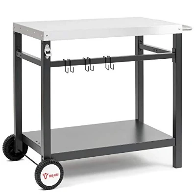 Imagen de BBQ Toro Carro de Barbacoa 85 x 50 81 cm Color Gris con Ruedas Cocina al Aire Libre Mesa Auxiliar para Carrito Barbacoa, Terraza, Jardín Exterior