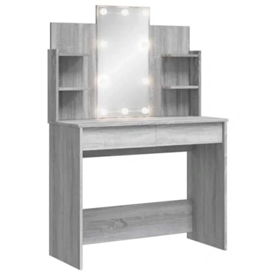 Imagen de vidaXL Tocador, Mesa con Luces LED Espejo Cajones Estantes, Tocador de Maquillaje, Mueble Almacenaje para Vestidor Dormitorio, Gris Sonoma