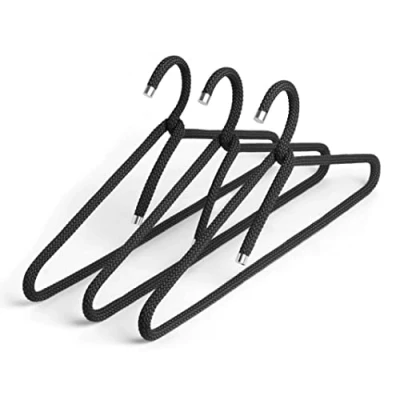 Imagen de Peppermint Products Rope Hanger Juego de 3 Perchas textiles cuerda diseño antideslizante para chaquetas, camisas, pantalones Diseño: Roman Luyken (negro)