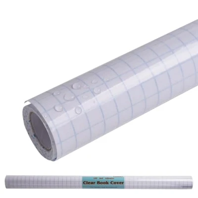 Imagen de LParkin cubierta transparente autoadhesiva para libros, 17.7 pulgadas x 5 pies, de plástico 0.07 mm libros y documentos, rollo transparente, fácil despegar