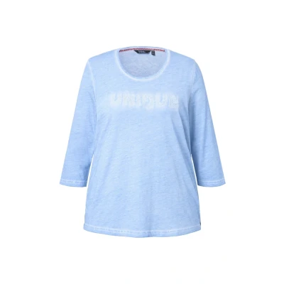 Imagen de Ulla Popken Unique Embroidered 3/4 Sleeve Camiseta de manga larga, Mujer, Talla: 44/46, Light blue
