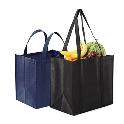 Imagen de PFLYPF 2 bolsas de la compra con asas, reutilizables, plegables, portátiles tela no tejida para compras comestibles, compras,