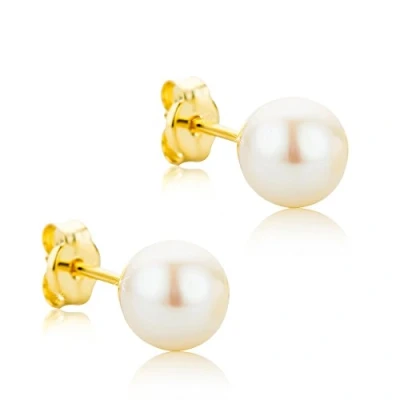 Imagen de Orovi Pendientes de oro Amarillo con Perlas, genuino 9KT 375, lóbulo pequeño perlas cultivadas 6.00 MM, perno hipoalergénico y cierre mariposa.