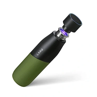 Imagen de LARQ Bottle Movement PureVis 950ml Botella de agua ligera acero inoxidable sin aislamiento que se limpia sola con purificador UV 2 Años Garantía, Black/Pine