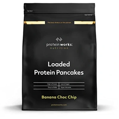 Imagen de THE PROTEIN WORKS Loaded Tortitas Proteicas Alto En Proteínas, Bajo Ig, Mezcla De Tres Banana &amp; Choc Chip, 1000 Gramo