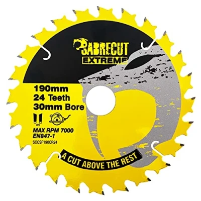 Imagen de SabreCut SCCSF190CR24 Hoja de sierra circular 190 mm, 24 T x 30 compatible con Dewalt, Makita, Milwaukee y muchas otras