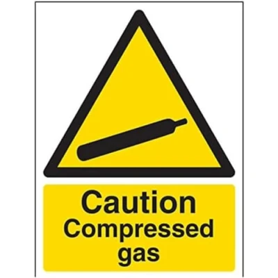 Imagen de VSafety Caution Señal de advertencia gas comprimido (150 mm x 200 mm, vinilo autoadhesivo)