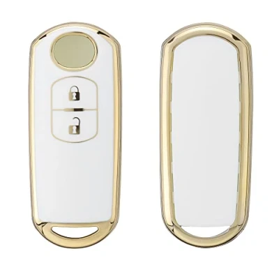 Imagen de kwmobile Carcasa para Mando Compatible con Mazda Llave de Coche Keyless Go 2 Botones Funda Llaves TPU Blanco/Dorado