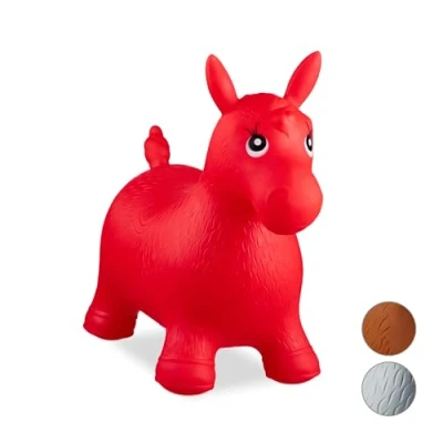 Imagen de Relaxdays Saltador Hinchable Caballo para Niños hasta 50 Kg sin BPA, Plástico, Color rojo, 48 x 26 58 cm (10024991_47) , color/modelo surtido