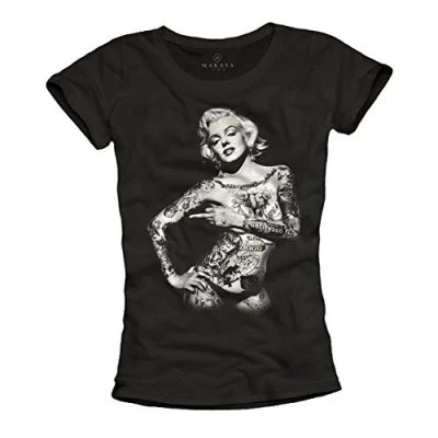 Imagen de Camiseta Marilyn Monroe Tattoo Pin Up Mujer Negra L