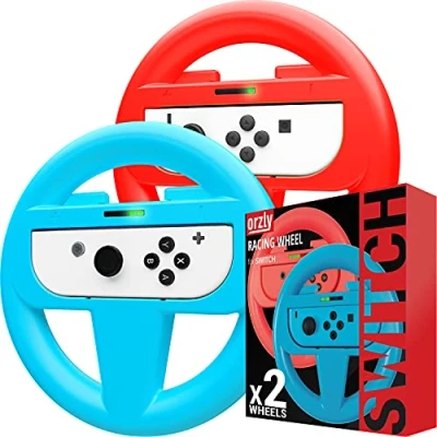 Imagen de Orzly Pack de Dos Volantes Usar con los Joy Switch Volante Rojo Y Azul [con luz indicando Jugador] para mandos la Nintendo