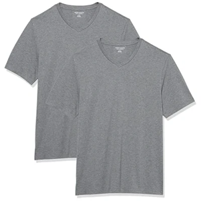 Imagen de Amazon Essentials Camiseta de manga corta, cuello pico, corte recto (disponible en tallas grandes y largos especiales) Hombre, Pack 2, Gris Mezcla, 4XL Grande Alto