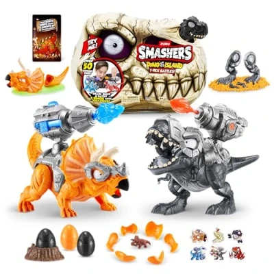Imagen de Smashers Dino Island T Rex Battles by ZURU, Black Triceratops, 50+ Surprises Boys Collectible Dinosaur Surprise Discovery (Black Triceratops)