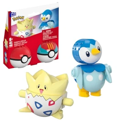 Imagen de MEGA Pokémon Conjunto de construcción con Figura acción, Pack Dos Poké Ball, Togepi y Piplup, 41piezas, para niños niñas, JCT44