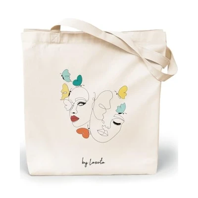 Imagen de Loxato Bolsa Tela Tote Bag Bolsos Bandolera Mujer Bolsas de Algodón Natural 100% Reutilizables Extra Ancho 8cm Asas Largas 70cm 220 gr/m2 Bonitas Grande