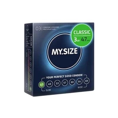 Imagen de MY.SIZE Classic Condones talla 1 I Ancho 47 mm Paquete de prueba 3 unidades Preservativos premium extra delgados ultra sensibles y delicados Grosor 0,07 veganos