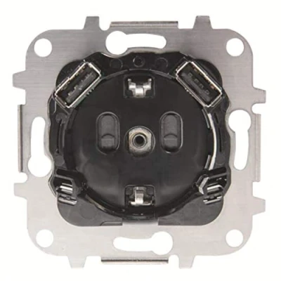 Imagen de Niessen Base enchufe schuko y doble cargador USB, 250V, 16A, con protección infantil, 22,5 x 15 7,8 centímetros, color negro (referencia: 8188.3), estándar